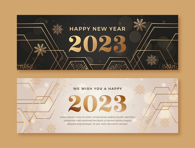 Gratis vector gradiënt nieuwjaar 2023 horizontale banners set