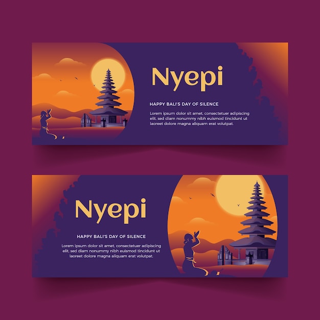 Gratis vector gradiënt nyepi horizontale banners set