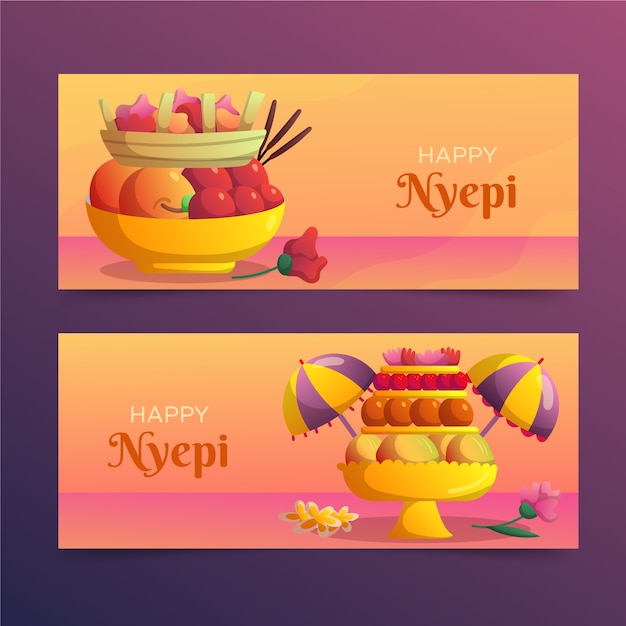 Gradiënt nyepi horizontale banners set