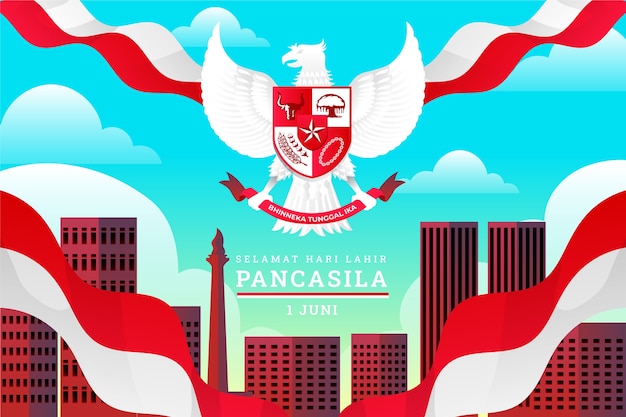 Gratis vector gradiënt pancasila dag achtergrond