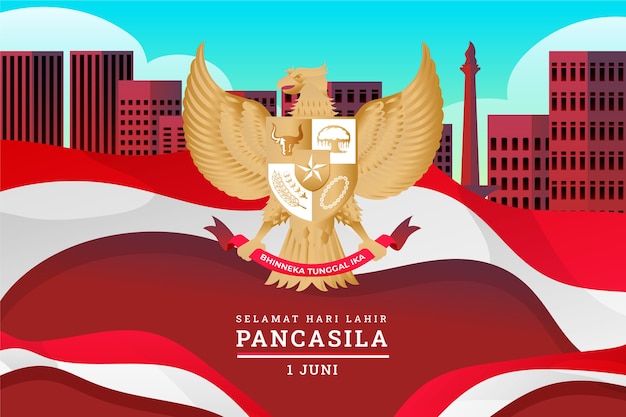 Gratis vector gradiënt pancasila dag achtergrond