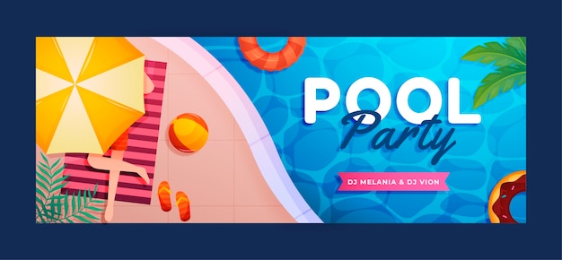 Gradient pool party social media voorbladsjabloon