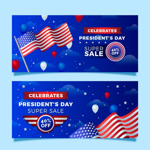 Gratis vector gradiënt presidenten dag verkoop horizontale banners set