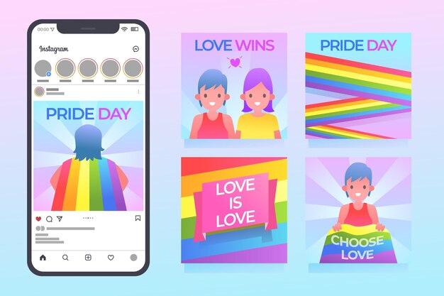 Gradient pride-dag instagram-berichtenverzameling