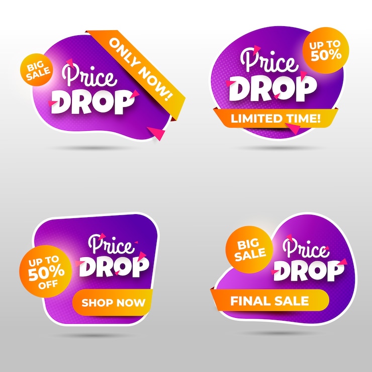 Gratis Vector gradiënt prijsdaling badges set