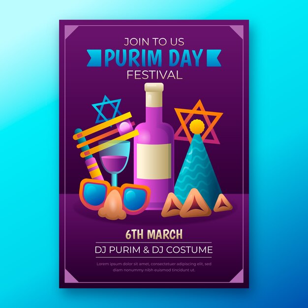 Gratis vector gradient purim viering verticale flyer sjabloon