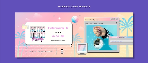 Gratis vector gradiënt retro vaporwave disco party facebook cover