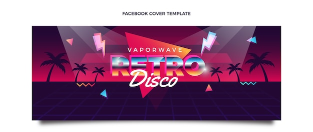 Gratis vector gradiënt retro vaporwave disco party social media voorbladsjabloon