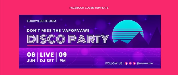 Gratis vector gradiënt retro vaporwave disco party social media voorbladsjabloon