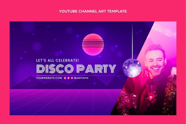 Gratis vector gradiënt retro vaporwave disco party youtube channel art