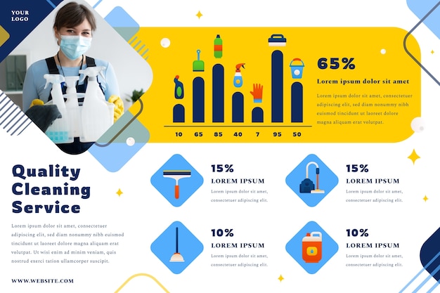 Gradient schoonmaakdiensten infographic sjabloon