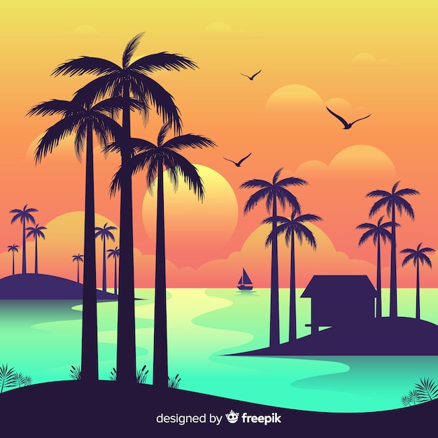 Gratis vector gradiënt strand zonsondergang landschap