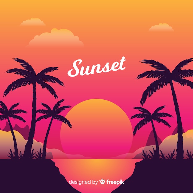 Gratis vector gradiënt strand zonsondergang landschap