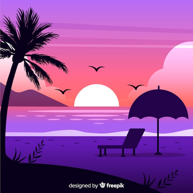 Gratis vector gradiënt strand zonsondergang landschap