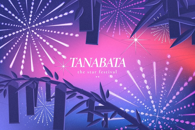 Gratis vector gradiënt tanabata achtergrond met vuurwerk