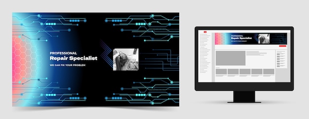 Gratis vector gradient tech reparatie youtube-kanaalkunst