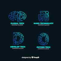 Gratis vector gradient-technologie blauwe logo-collectie