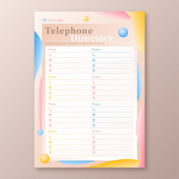 Gratis vector gradient telefoonboek sjabloonontwerp