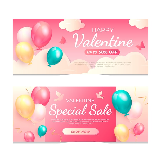 Gratis vector gradiënt valentijnsdag verkoop horizontale banners set