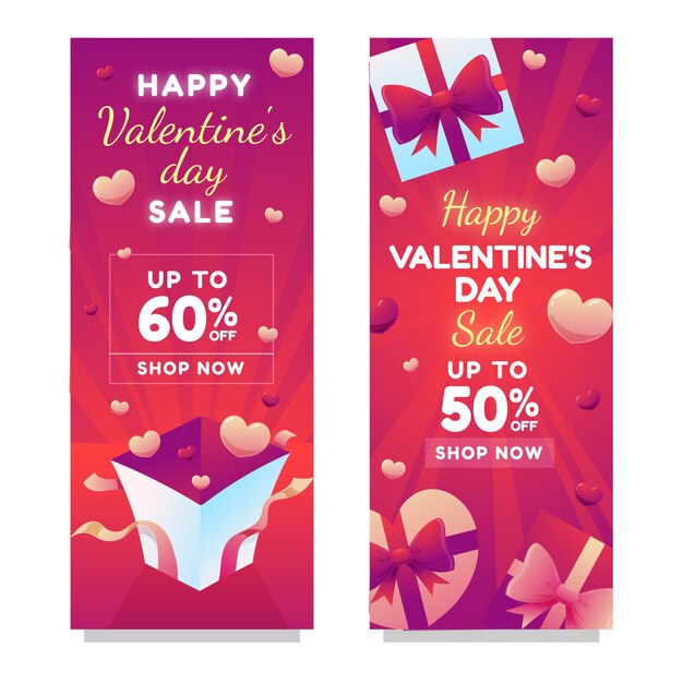 Gradiënt Valentijnsdag verkoop verticale banners set