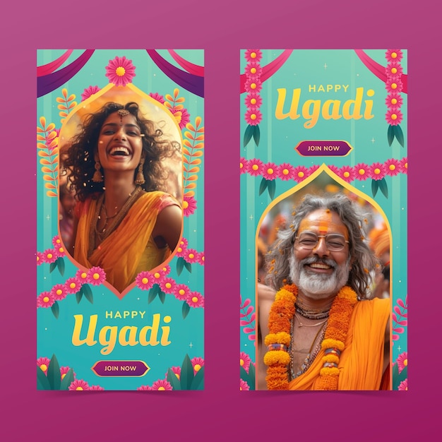 Gratis vector gradiënt verticale banner sjabloon voor ugadi feest