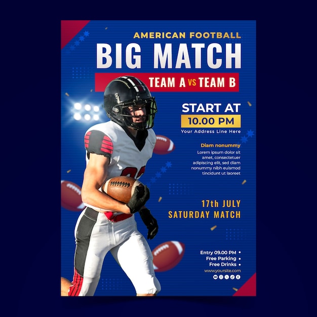 Gratis vector gradiënt verticale poster sjabloon voor american football championship