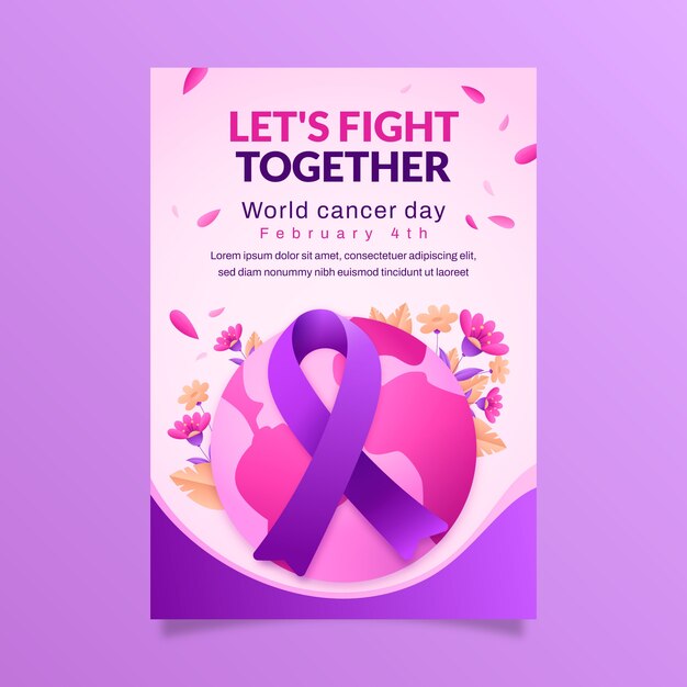 Gradiënt verticale poster sjabloon voor bewustwording van de wereldkankerdag