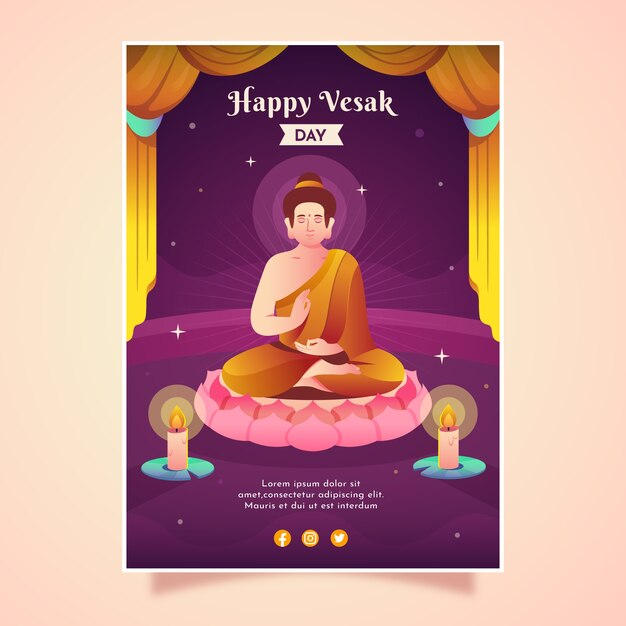 Gradiënt verticale poster sjabloon voor de viering van vesak day festival