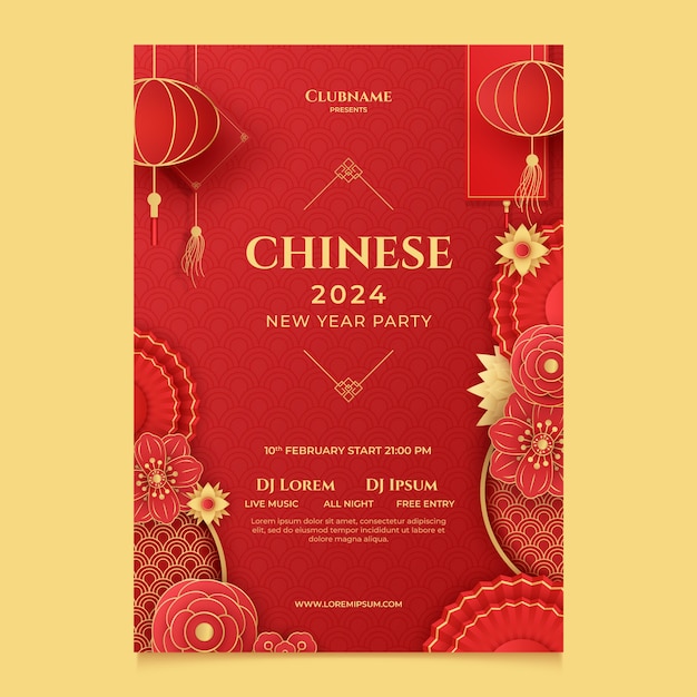 Gratis vector gradiënt verticale poster sjabloon voor het chinese nieuwjaarsfeest