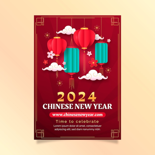 Gratis vector gradiënt verticale poster sjabloon voor het chinese nieuwjaarsfeest