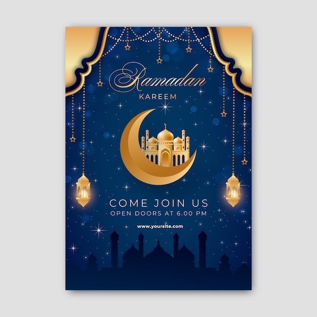 Gratis vector gradiënt verticale poster sjabloon voor islamitische ramadan viering.