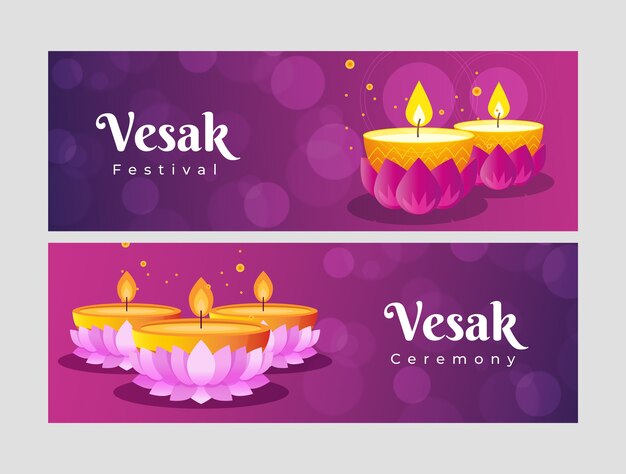 Gratis vector gradiënt vesak horizontale banners pack