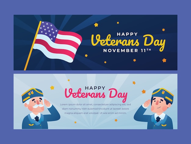 Gratis vector gradiënt veteranen dag horizontale banners set