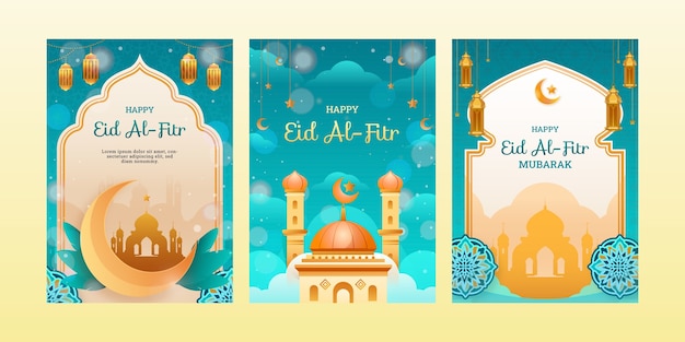 Gratis vector gradient wenskaarten collectie voor eid al-fitr viering