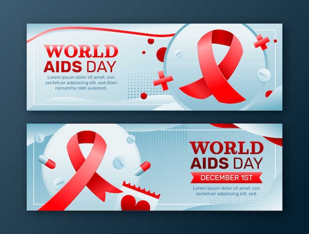 Gratis vector gradiënt wereld aids dag horizontale banners set