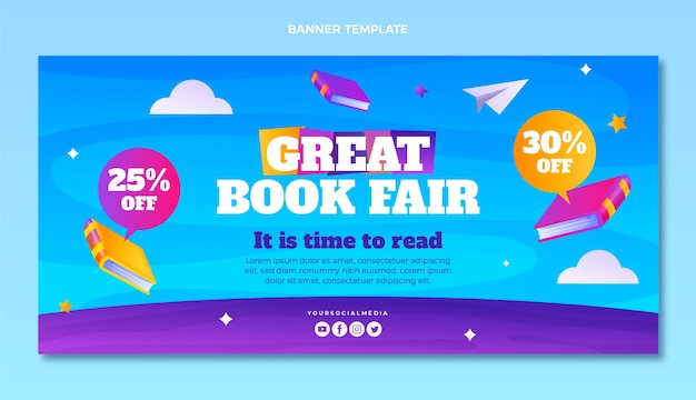 Gratis vector gradiënt wereld boek dag verkoop horizontale banner