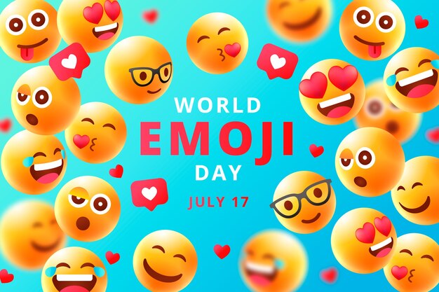 Gradiënt wereld emoji dag achtergrond met emoticons