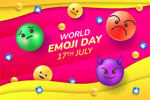 Gradiënt wereld emoji dag achtergrond met emoticons