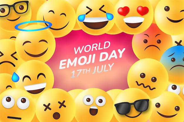 Gratis vector gradiënt wereld emoji dag achtergrond met emoticons