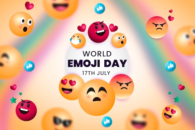 Gradiënt wereld emoji dag achtergrond met emoticons