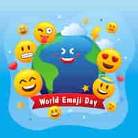 Gratis vector gradiënt wereld emoji dag illustratie met emoticons en planeet aarde