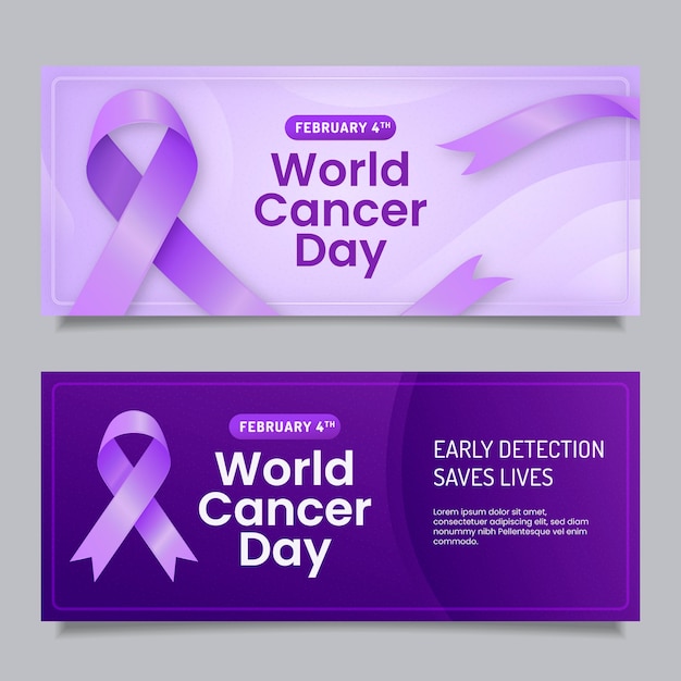 Gratis vector gradiënt wereld kanker dag horizontale banners set