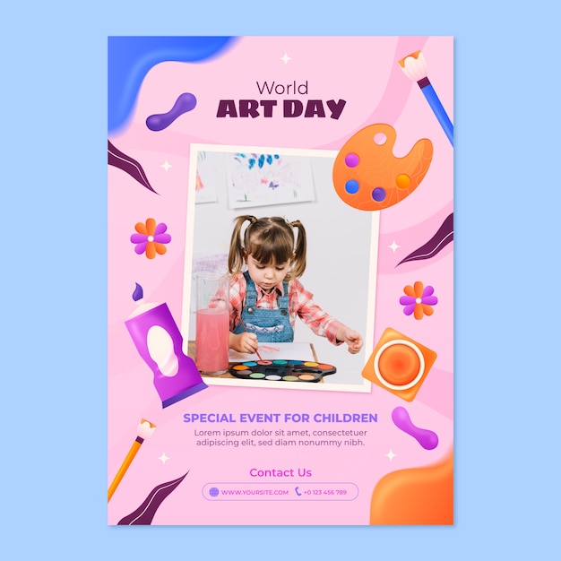 Gratis vector gradiënt wereld kunst dag verticale poster sjabloon