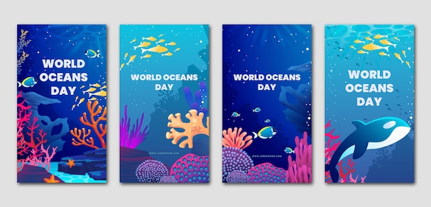 Gradient wereld oceanen dag instagram verhalencollectie