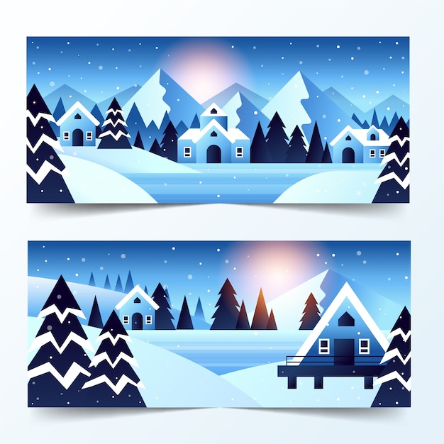 Gradiënt winterzonnewende horizontale banners set