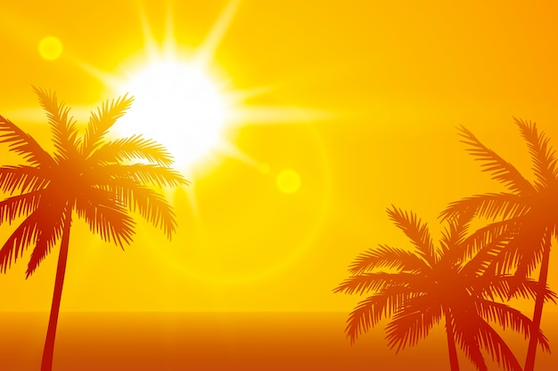 Gradiënt zomerhitte achtergrond met palmbomen