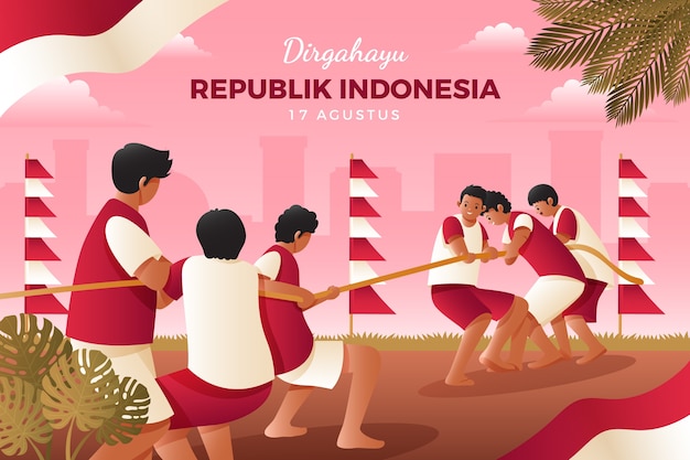 Gratis vector gradiëntachtergrond voor de viering van de onafhankelijkheidsdag van indonesië