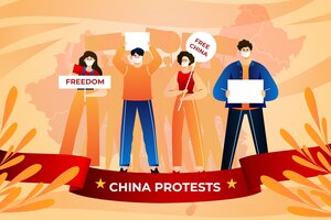 Gratis vector gradiëntmensen die spandoeken vasthouden en de protestillustratie van china verlaten