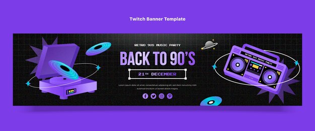 Gratis vector gradiënttextuur 90s party twitch banner
