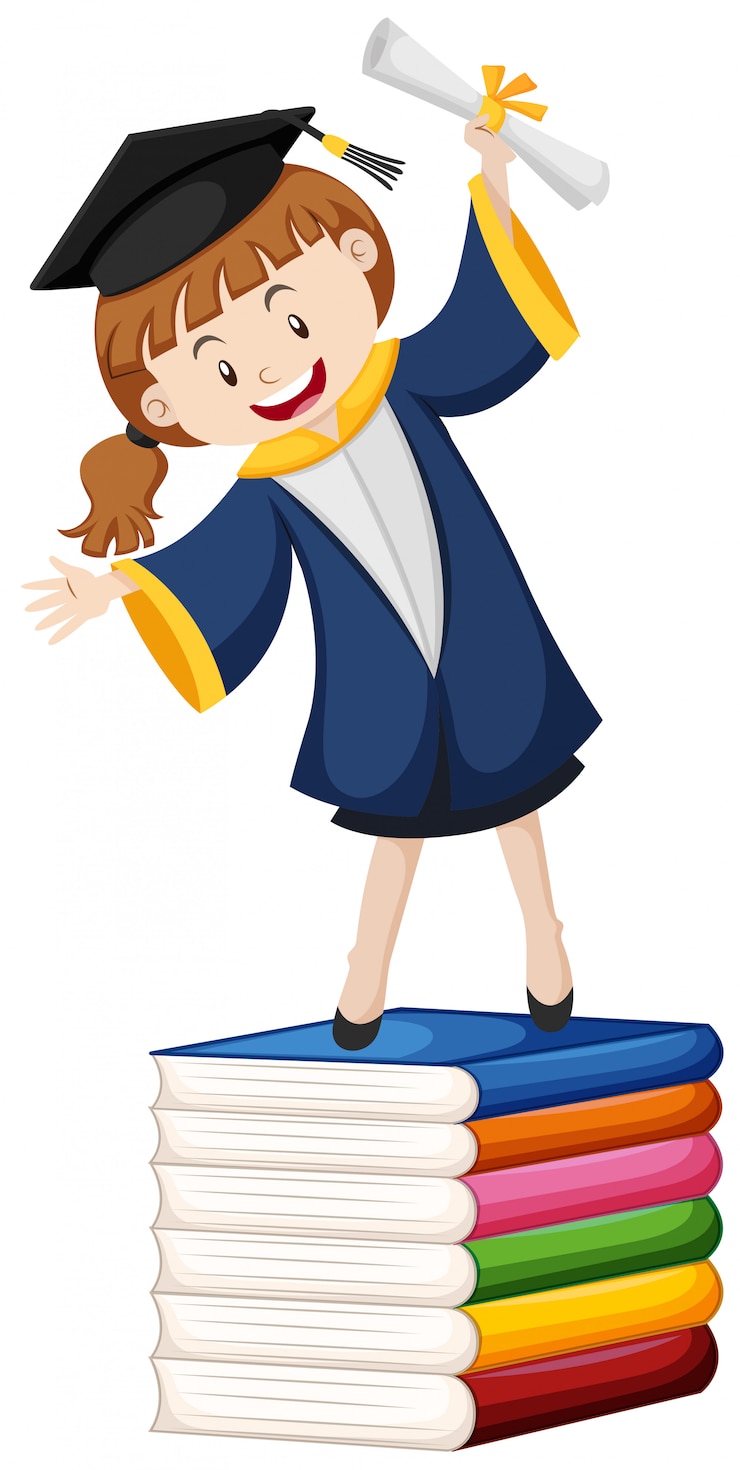 Gratis Vector graduatiethema met meisje en boeken